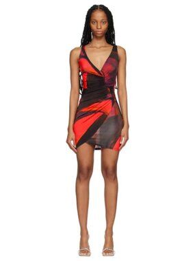 Louisa Ballou Summer Solstice Ruched Mini Dress Red Black Size S NWT